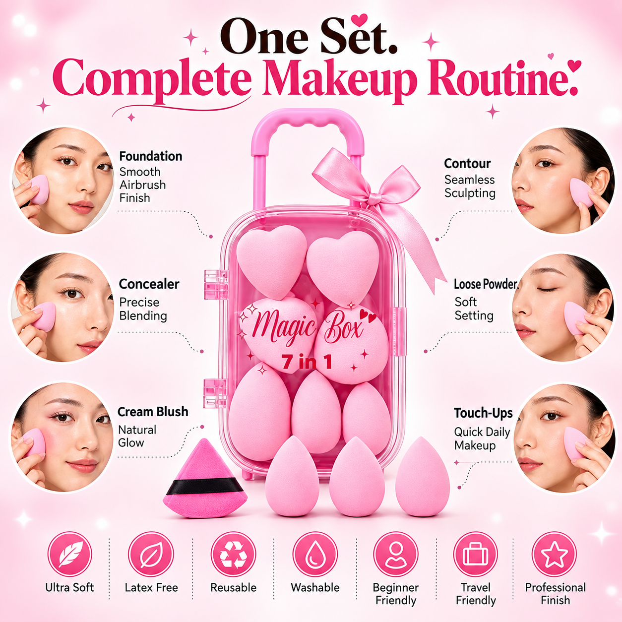 Sweet Beauty 7-in-1 Mini Makeup Tool Set