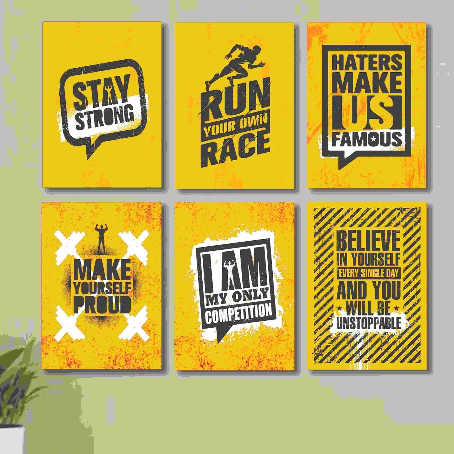 6 PC Wall Decor Cardboard Phototiles With Double Sided Back Sticking Exercise Quotes(5*7size )