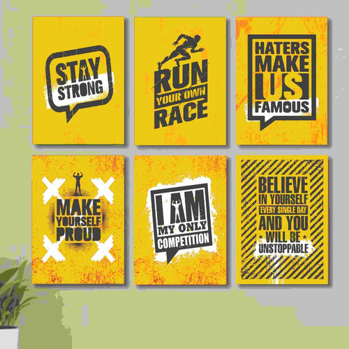 6 PC Wall Decor Cardboard Phototiles With Double Sided Back Sticking Exercise Quotes(5*7size )