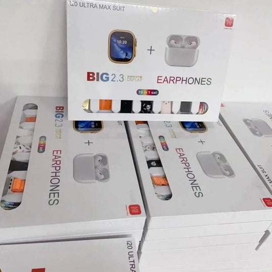 I20 Ultra Max suit Smart Watch 10 in 1 box 2.3inch large screen with 7 strips smartwatch With Airpords2 (random color)