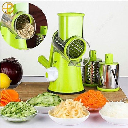 Manual 3‑in‑1 Vegetable Cutter & Drum Grater | Round Slicer | Multifunctional Kitchen Gadget
