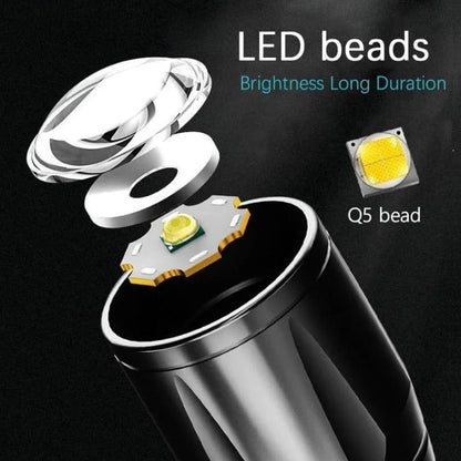 Portable LED Flashlight – Mini Rechargeable Torch With Side Light & Waterproof - Metal Body