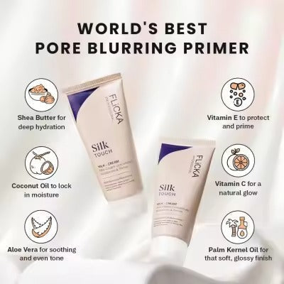 FLiCKA Silk Touch 3‑in‑1 Moisturizer & Primer | Hydrating, Lightweight, Long‑Lasting | Pore Minimizer | 60g