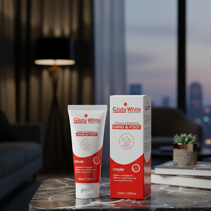 Gluta White Hand & Foot Whitening & Brightening Cream | 100ml Professional Formula for Radiant, Even-Toned Skin | Targets Dark Elbows & Knees | 100ml