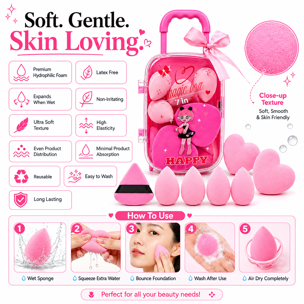 Sweet Beauty 7-in-1 Mini Makeup Tool Set