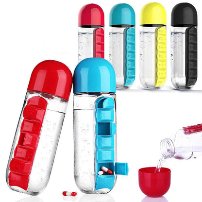 Water bottle with pill box