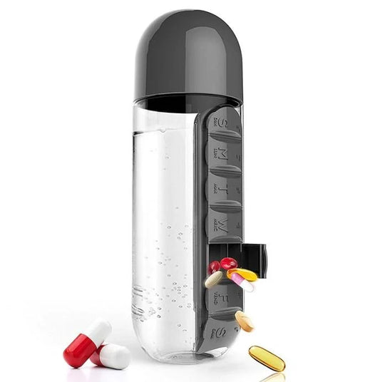 Water bottle with pill box