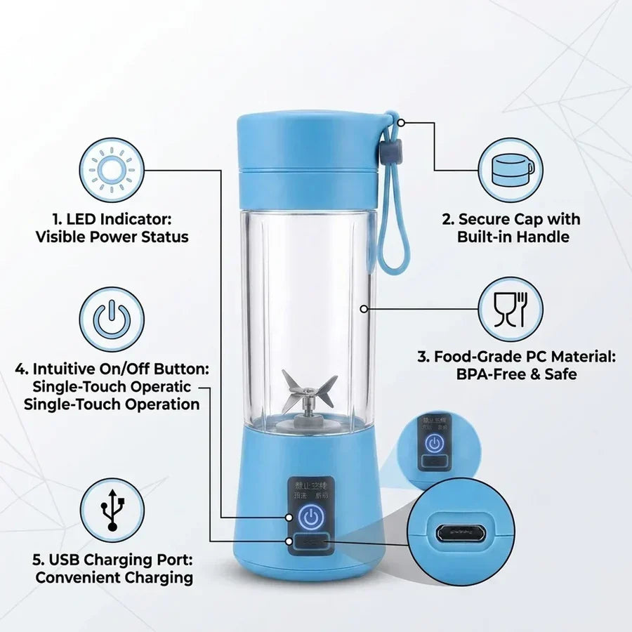 Portable Home USB Rechargeable Electric Fruit Extractor Juice Blender Machine | Mini Smoothie Maker | Personal Juicer Cup | Random Color