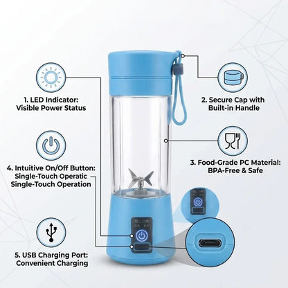 Portable Home USB Rechargeable Electric Fruit Extractor Juice Blender Machine | Mini Smoothie Maker | Personal Juicer Cup | Random Color