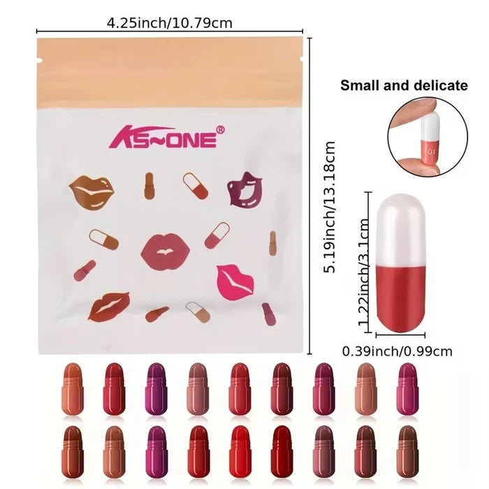 LMG BROTHS 18-Color Capsule Lipstick Set – Silky Smooth Matte Finish Mini Lipstick Pods (Travel Size & Portable)