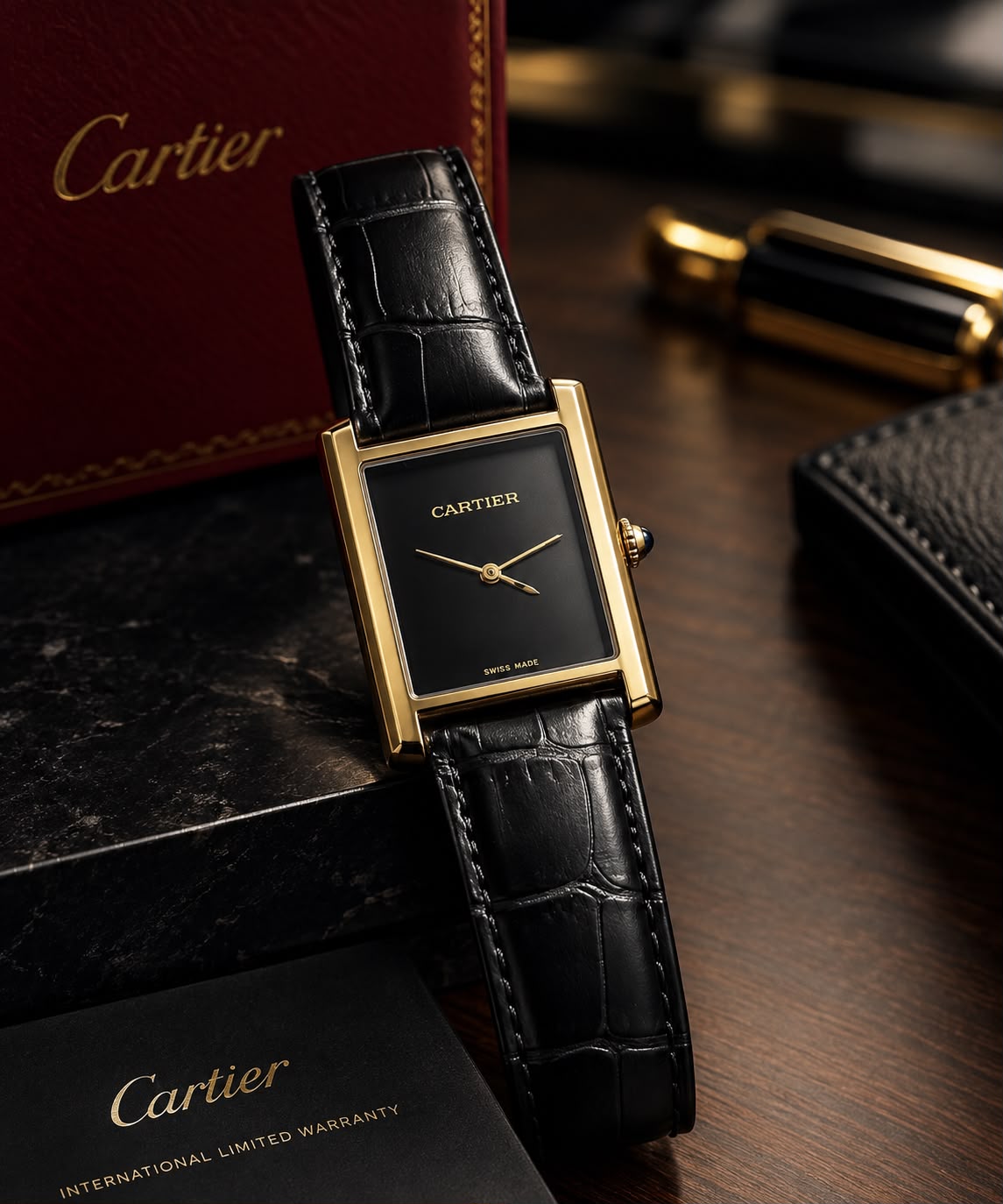 Luxury Black & Gold Rectangular Watch – Premium Classic