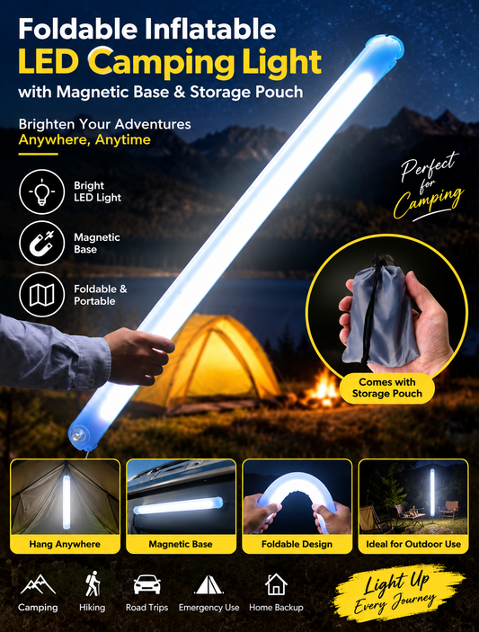 Foldable Inflatable LED Camping Light with Magnetic Base & Storage Pouch