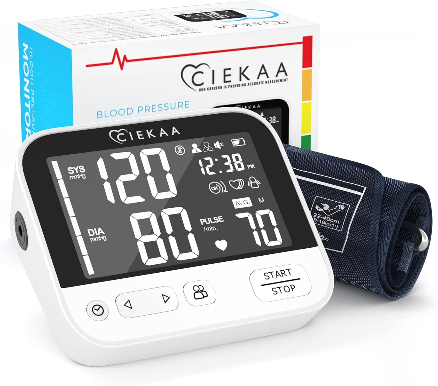 CIEKAA Blood Pressure Monitor | Automatic Digital BP Machine | Home Use with Cuff 22–42 cm & Memory
