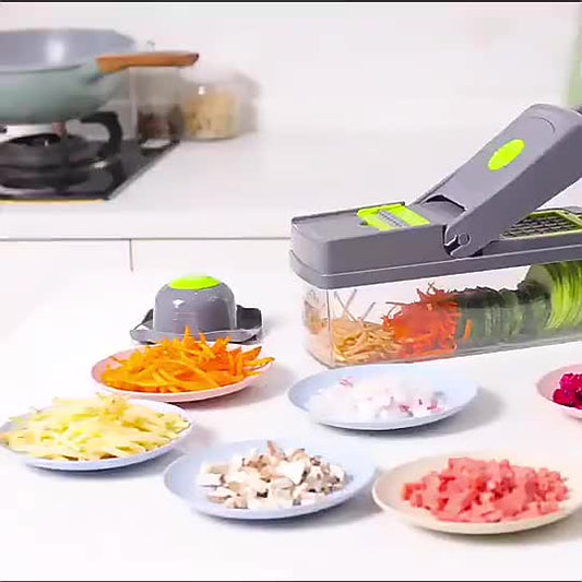 16-in-1 Multifunctional Vegetable Chopper & Slicer with Colander Basket and Storage Container – Heavy-Duty Food Cutter & Dicer for Onion, Potato, Carrot, Garlic & More
