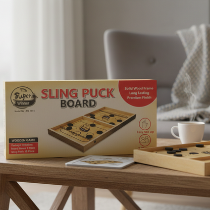 Sling Puck Board Wooden Desktop Hockey Game Fast Sling Puck Game For Kids And Adults