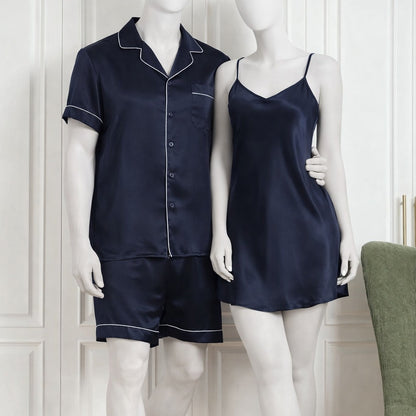 Couple Silk Night Suit / Sleepwear Set – Shirt & Shorts with Slip Dress | Maroon