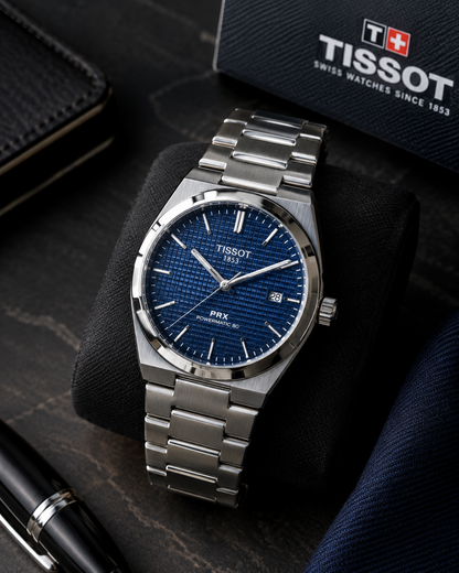 Luxury blue dial automatic watch front