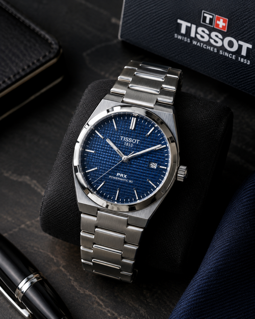Luxury blue dial automatic watch front