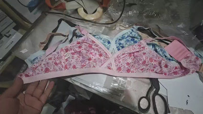 Pack Of 4 Women Ladies Girls Classy Multi Colour Jersey Printed Bra Brief Blouse Brazier Brassie - Comfortable Daily Innerwear Set (Size 32)